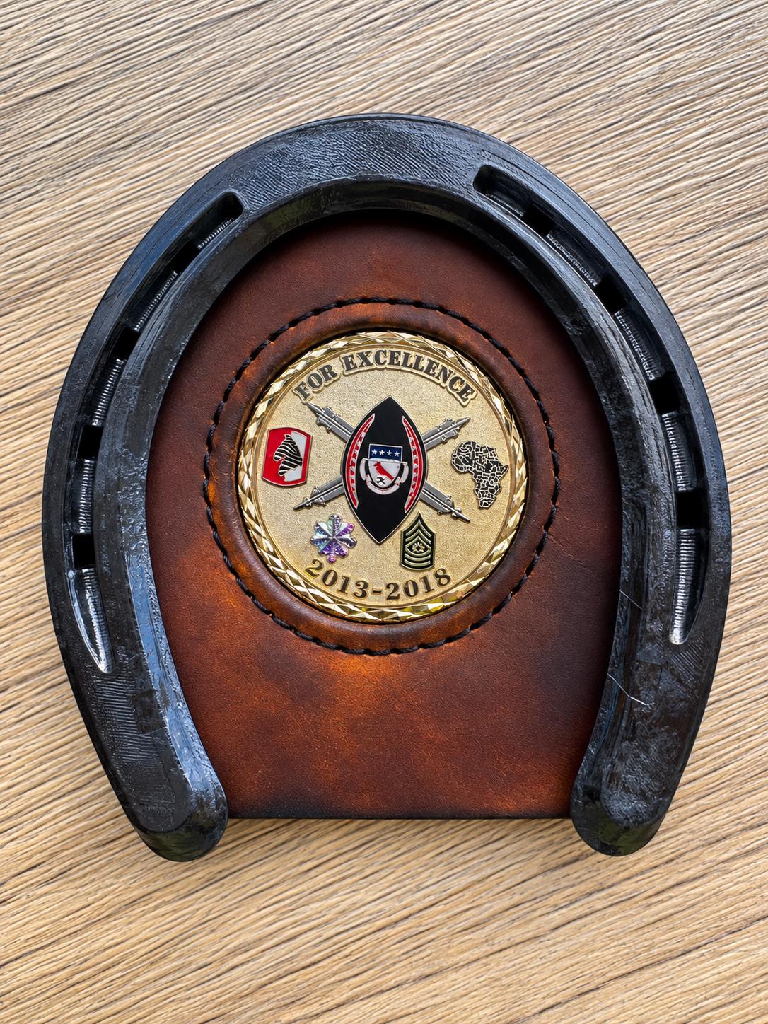 Military Challenge Coin Display Coaster | Leather Horseshoe Coaster | Veteran Gift | Military Retirement Gift | Coin Holder
