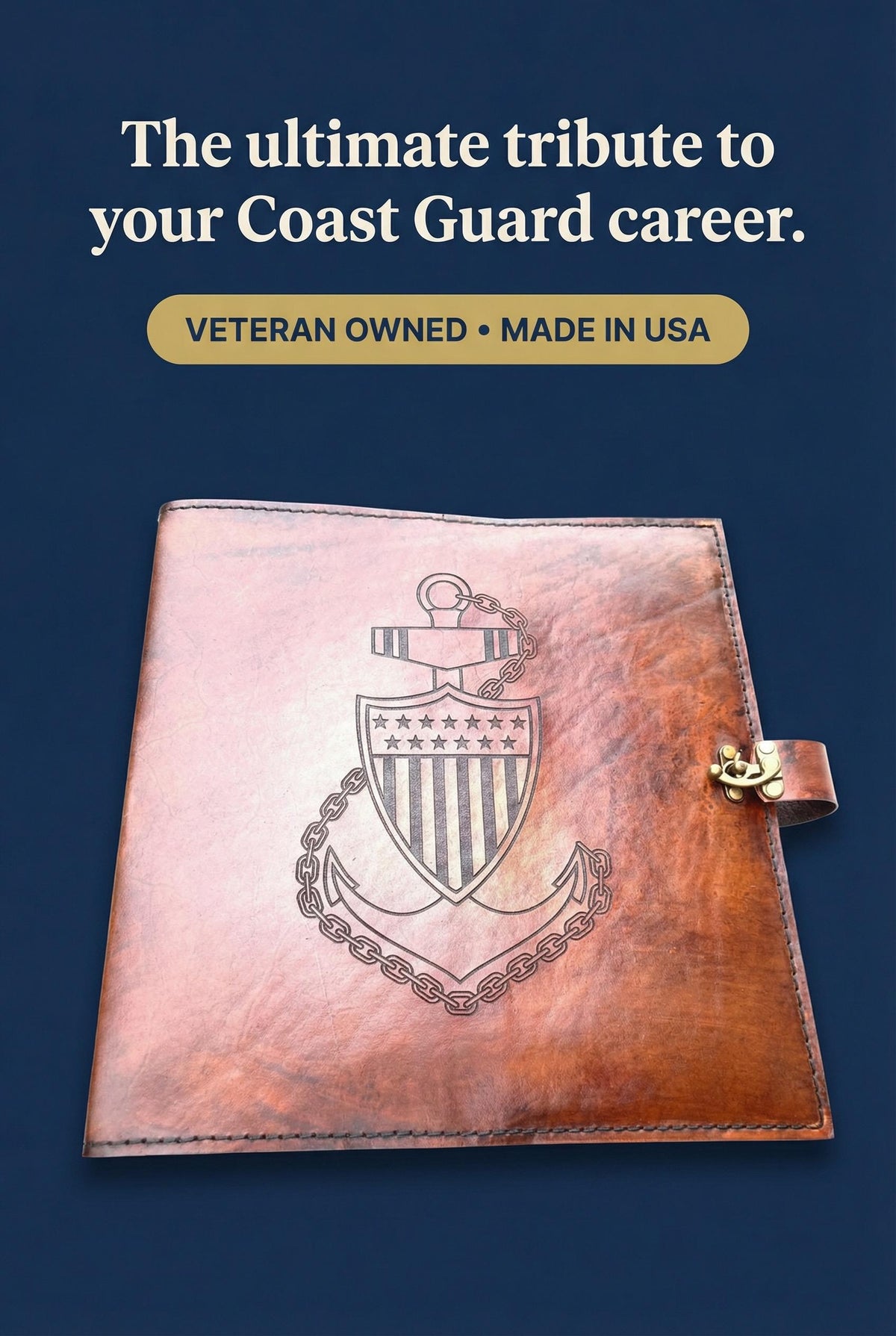 Personalized Leather USCG Chief Charge Book, Anchor Design, 3 Ring Binder Cover