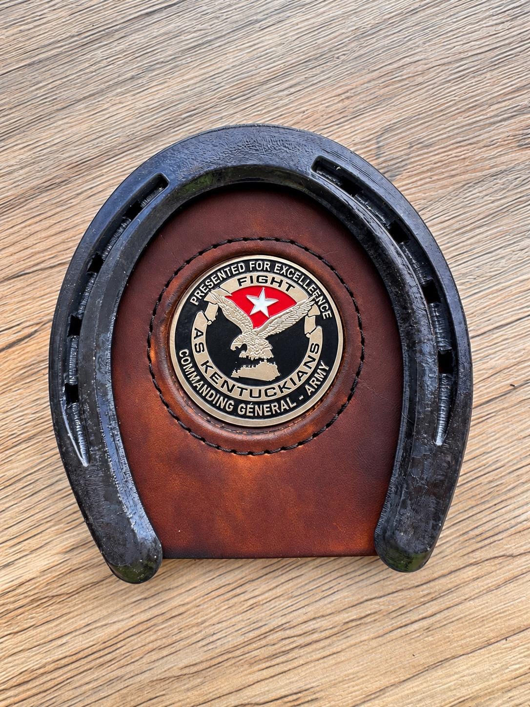 Military Challenge Coin Display Coaster | Leather Horseshoe Coaster | Veteran Gift | Military Retirement Gift | Coin Holder