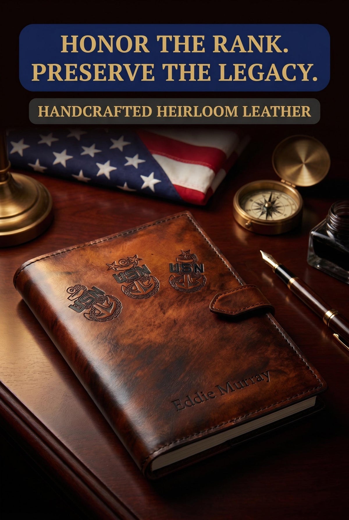 U.S. Navy Chief Petty Officer Leather Green Book Cover | CPO, SCPO &amp; MCPO Anchors | Personalized