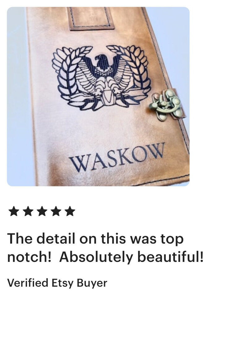 U.S. Army Warrant Officer Eagle Rising Leather Green Book Cover | Personalized Military Notebook
