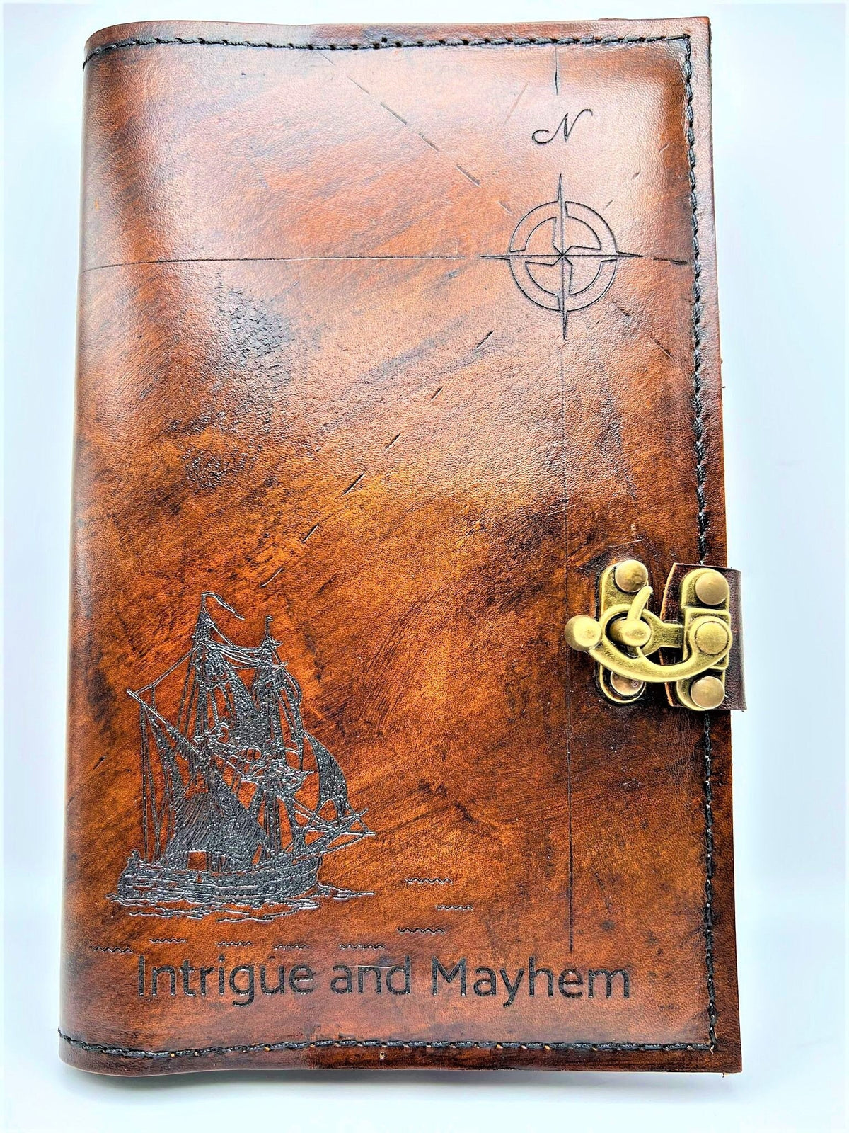 Pirate Map Leather Book Cover | Personalized Nautical Journal | Custom Military Green Book Cover