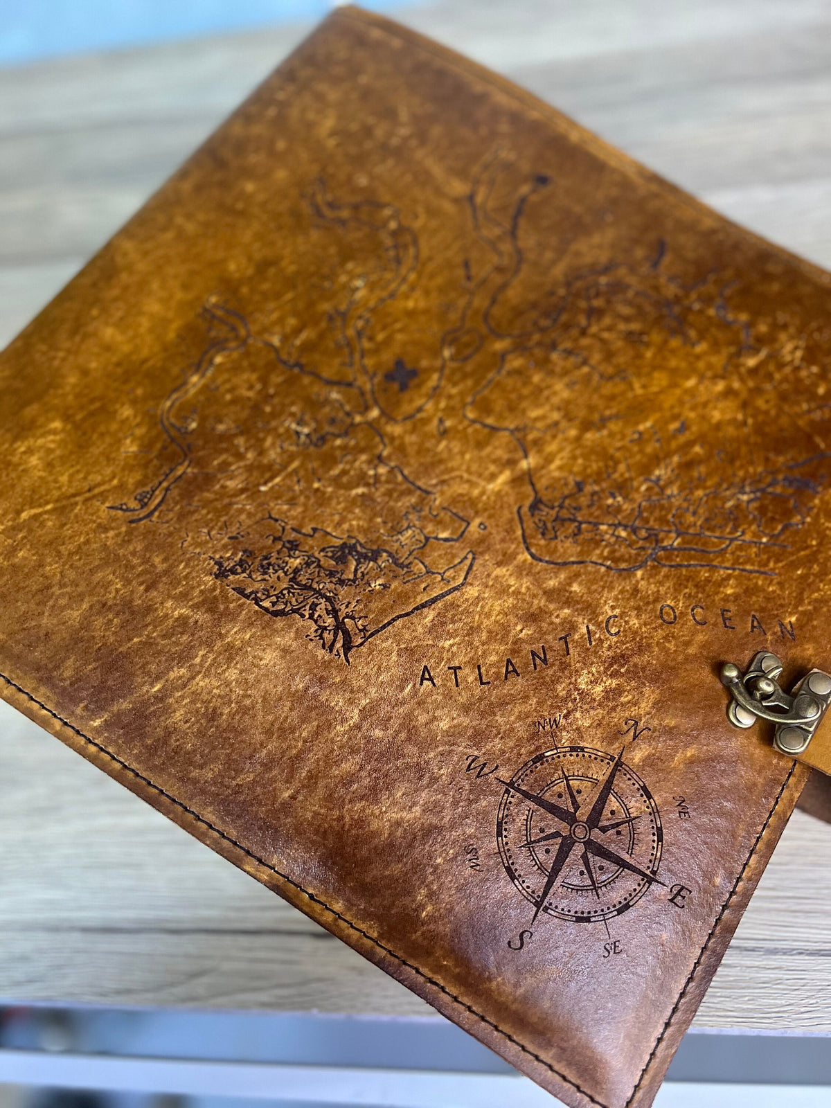 Personalized USCG Chief Charge Book | Custom Location Map Leather Charge Book