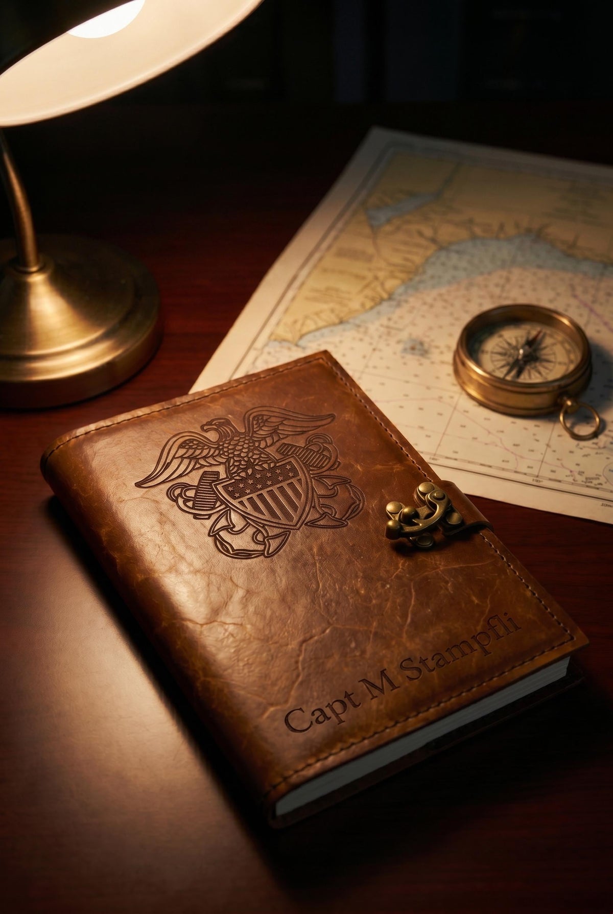 U.S. Navy Officer Leather Green Book Cover | Personalized USN Officer Notebook Cover