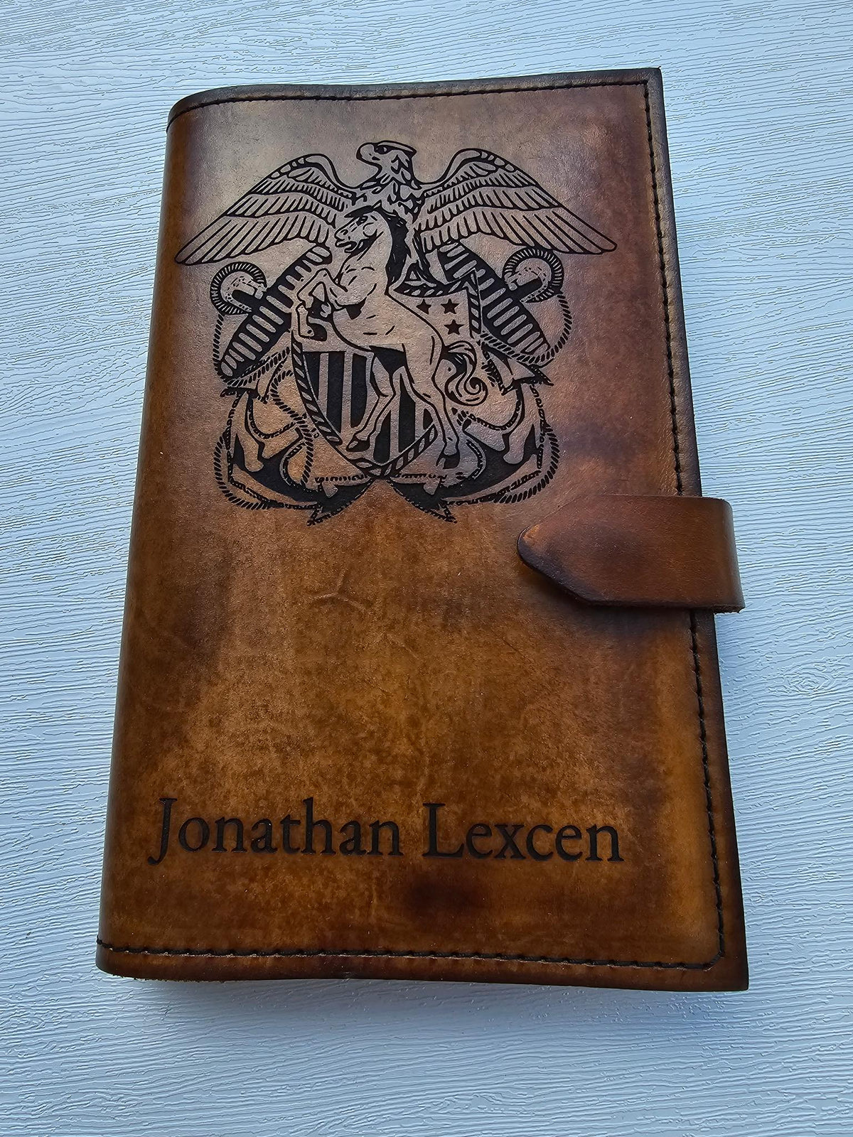 U.S. Navy Mustang Leather Green Book Cover | Personalized Prior Enlisted Officer Notebook