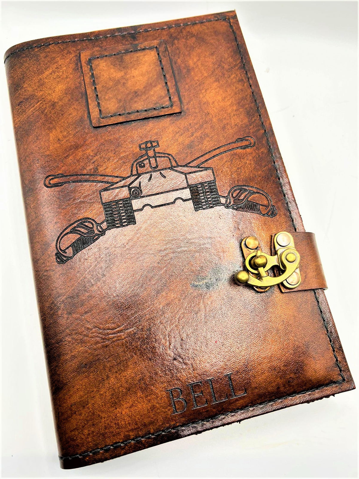 US Army Armor Insignia Leather Book Cover, Personalized Military Leader Book Journal