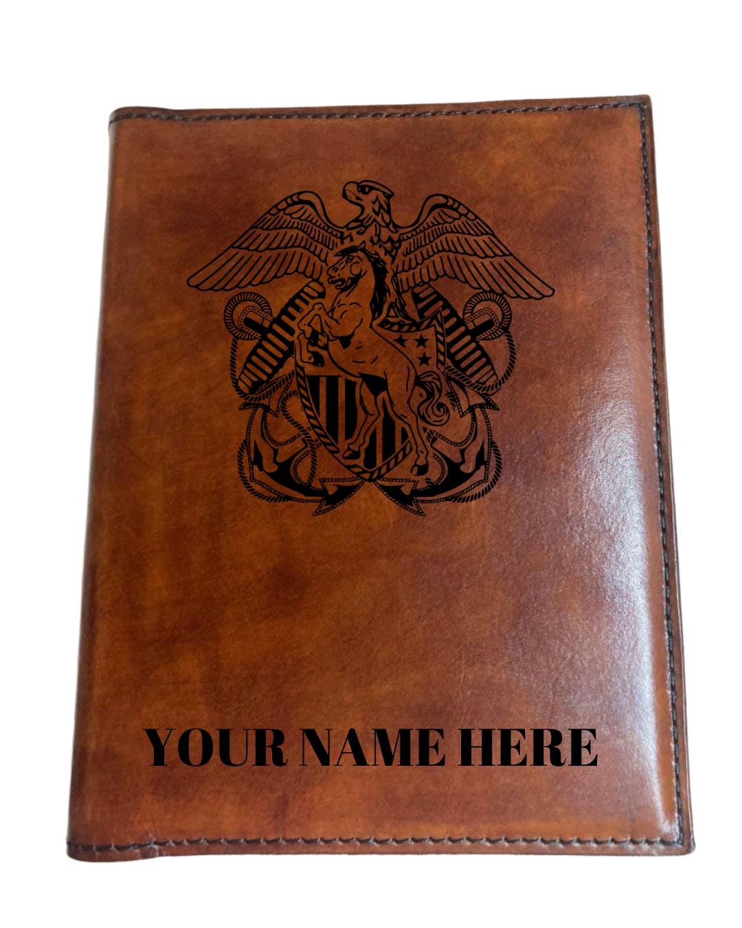 U.S. Navy Mustang Leather Green Book Cover | Personalized Prior Enlisted Officer Notebook