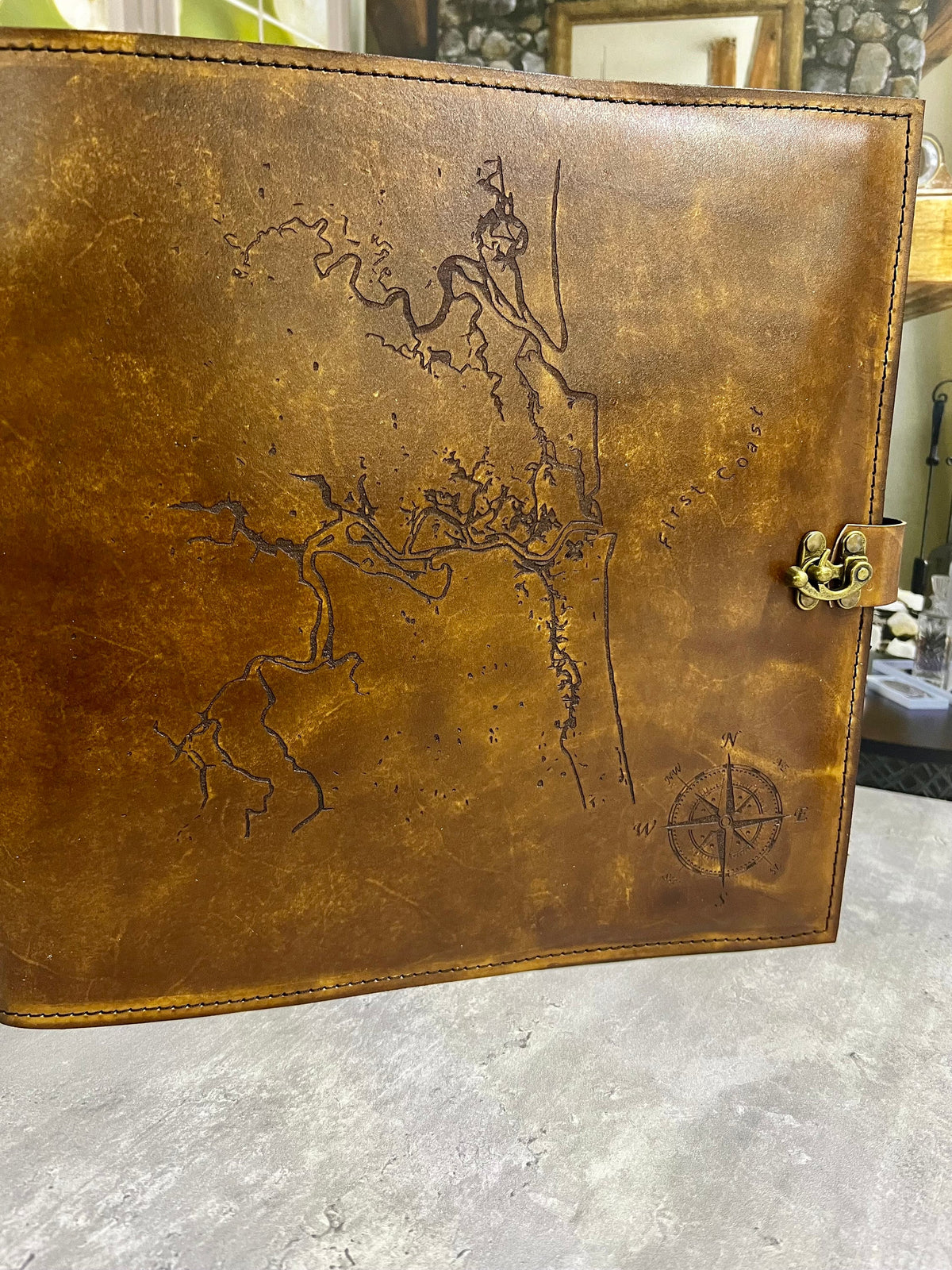 Personalized USCG Chief Charge Book | Custom Location Map Leather Charge Book