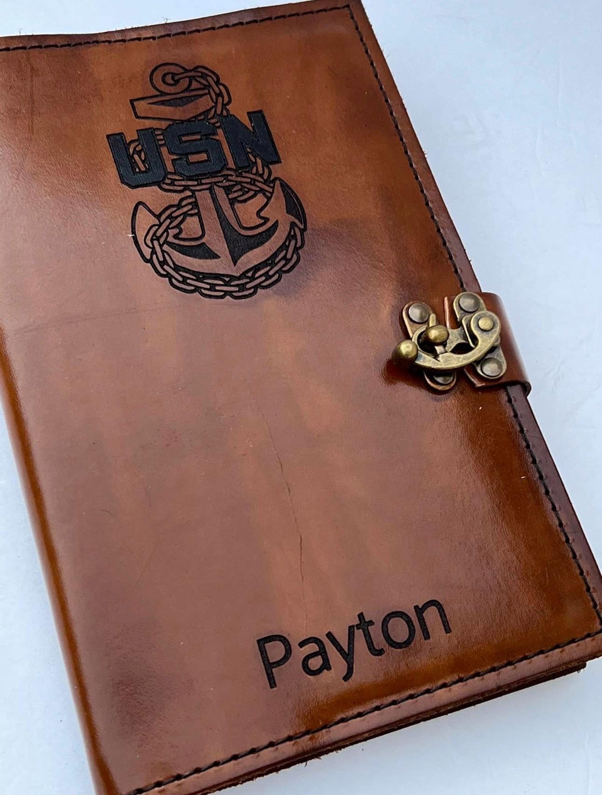 U.S. Navy Chief Petty Officer Leather Green Book Cover | Personalized USN Chief Notebook Cover
