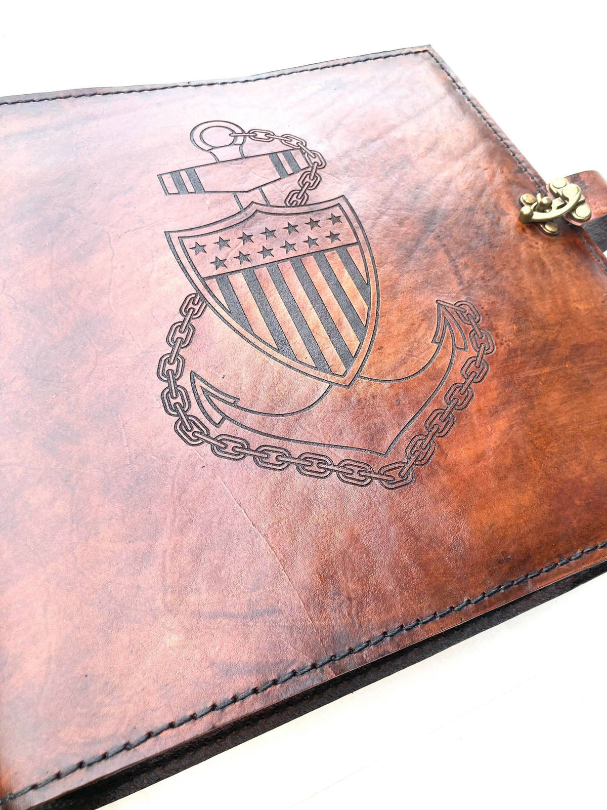 Personalized Leather USCG Chief Charge Book, Anchor Design, 3 Ring Binder Cover