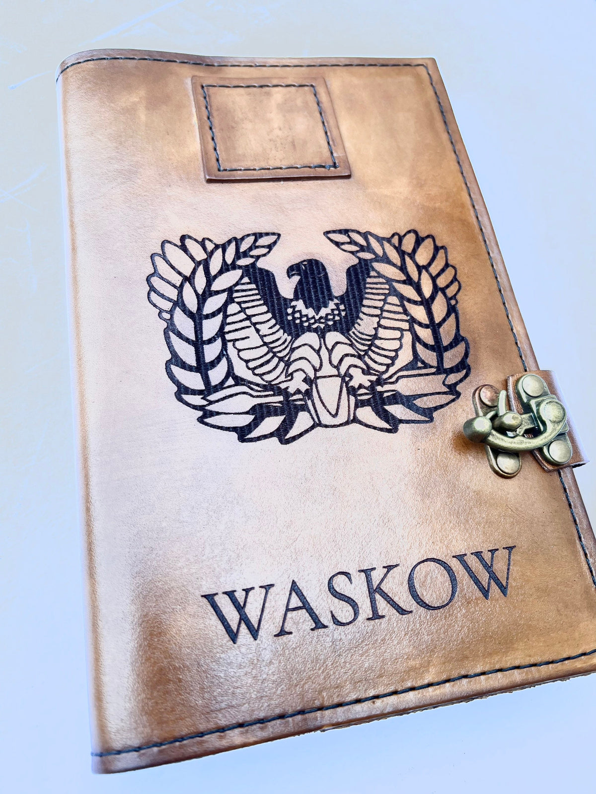 U.S. Army Warrant Officer Eagle Rising Leather Green Book Cover | Personalized Military Notebook