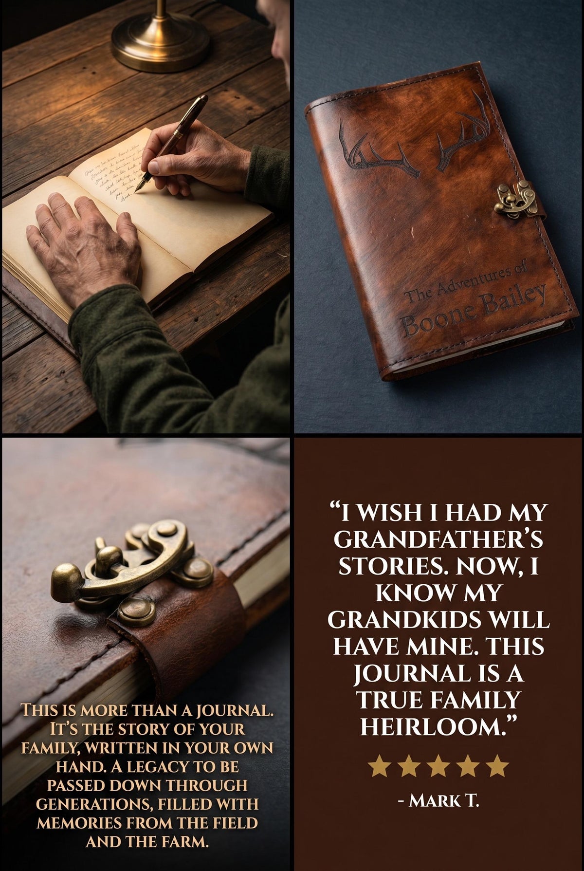 Personalized Family Hunting Journal | Leather Hunting Journal Cover | Custom Antler Design