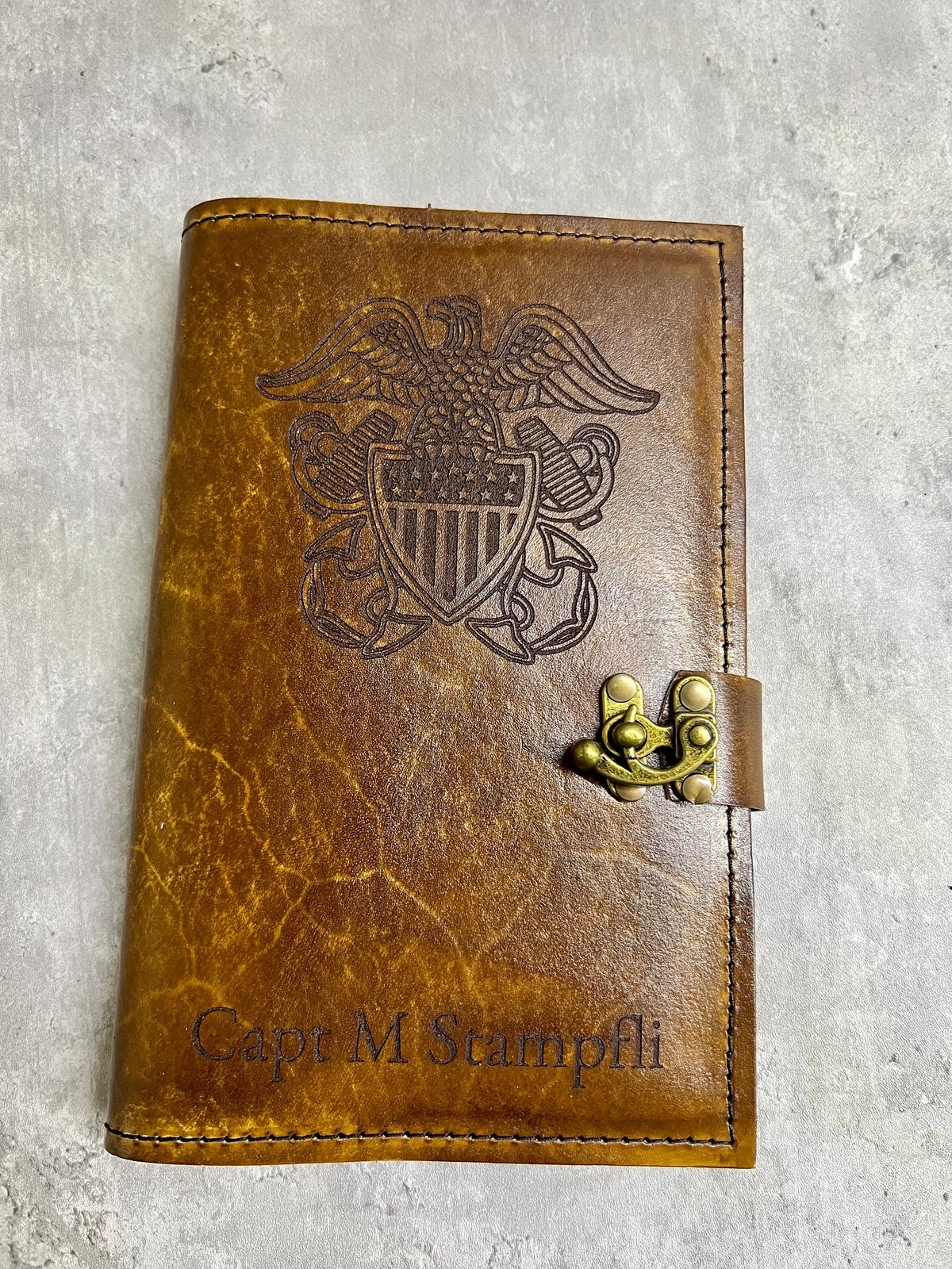 U.S. Navy Officer Leather Green Book Cover | Personalized USN Officer Notebook Cover