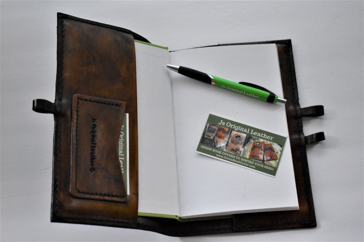 Personalized Leather Green Book Cover | Custom Name or Monogram | Military Notebook Cover