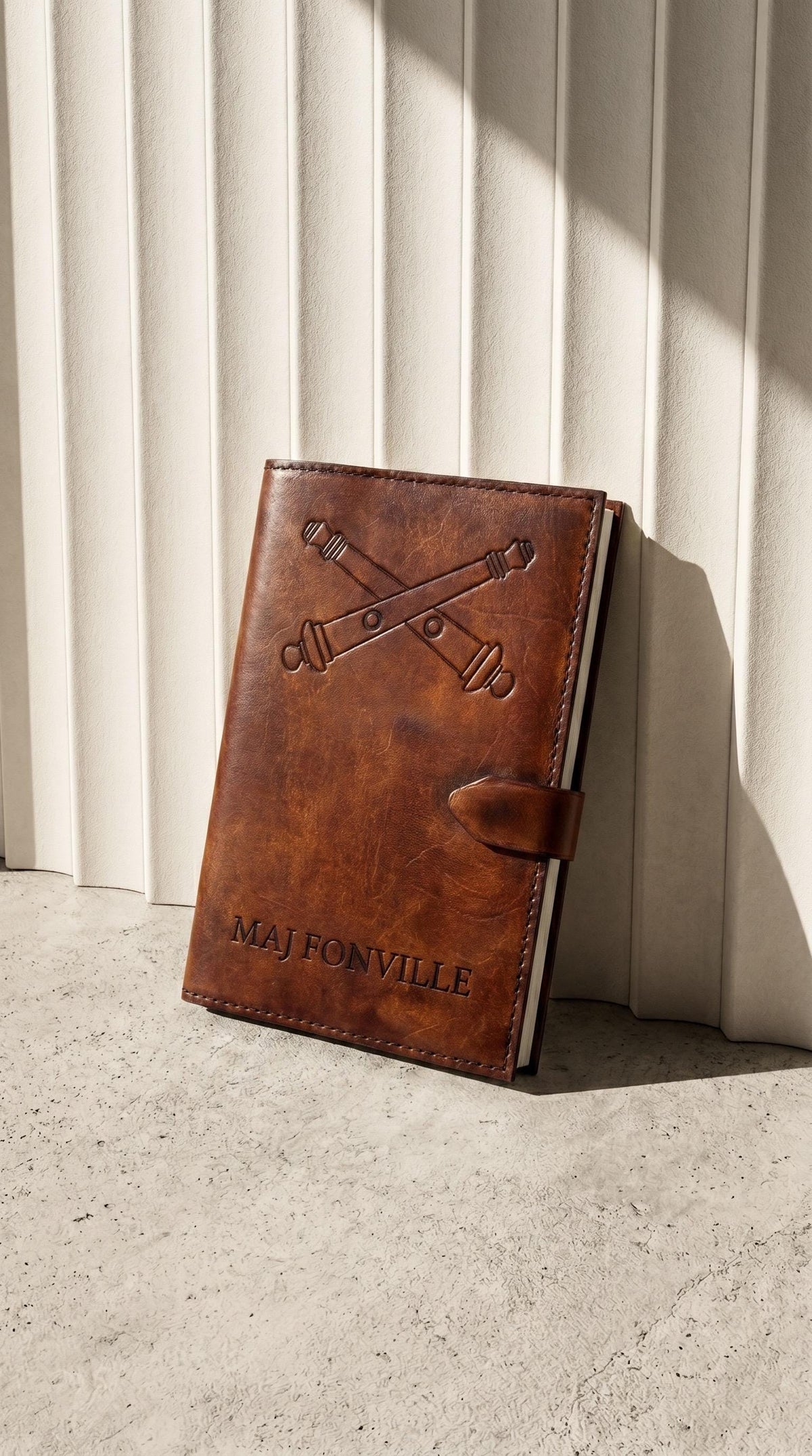 U.S. Army Field Artillery Crossed Cannons Leather Green Book Cover | Personalized Military Notebook Cover