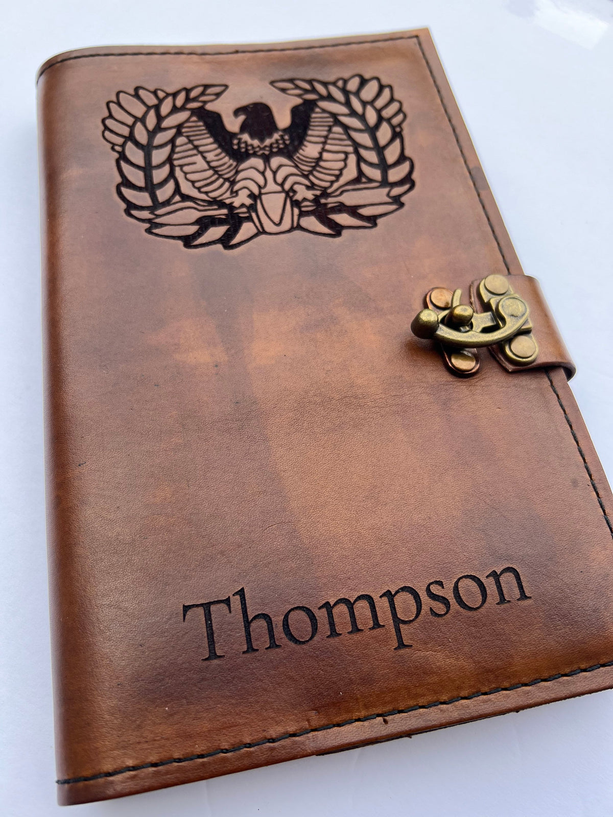 U.S. Army Warrant Officer Eagle Rising Leather Green Book Cover | Personalized Military Notebook