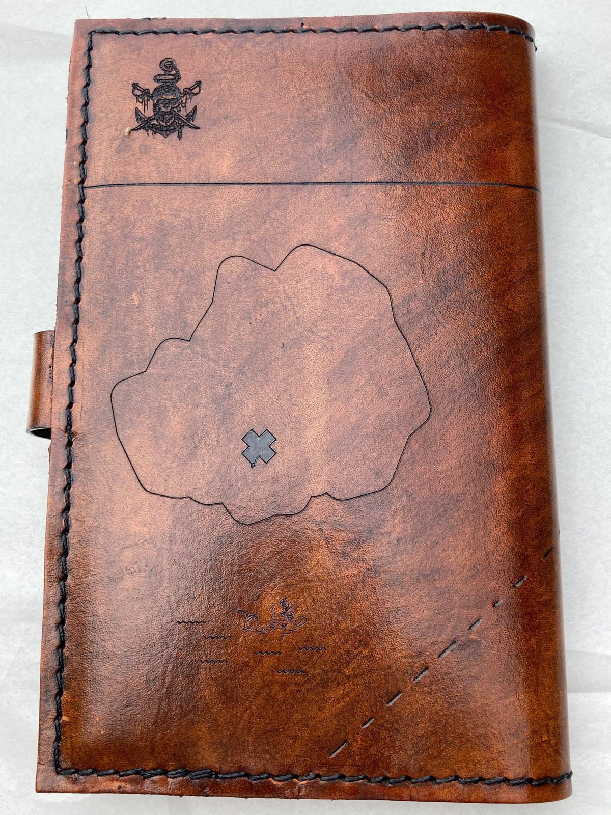 Pirate Map Leather Book Cover | Personalized Nautical Journal | Custom Military Green Book Cover