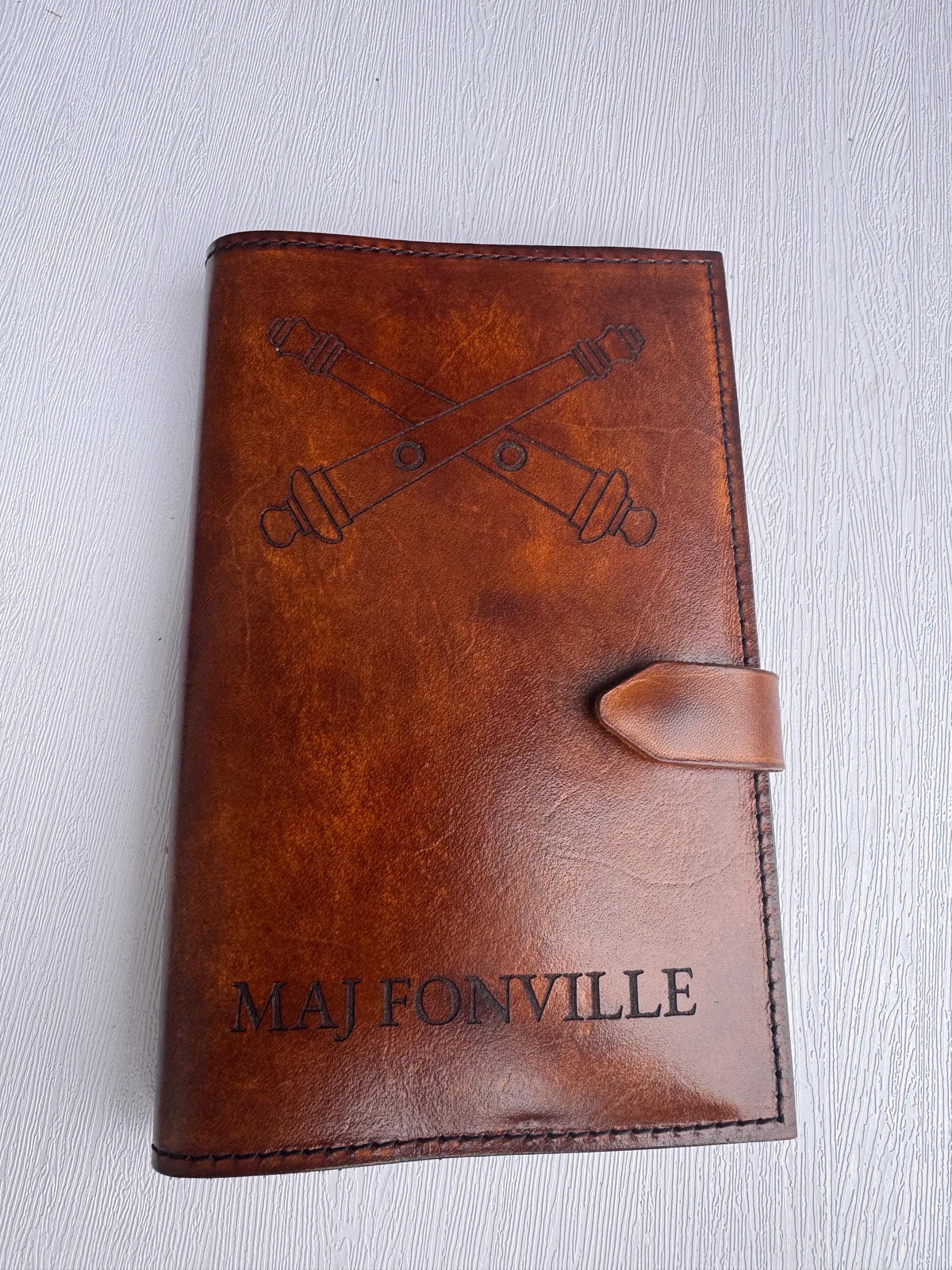 U.S. Army Field Artillery Crossed Cannons Leather Green Book Cover | Personalized Military Notebook Cover