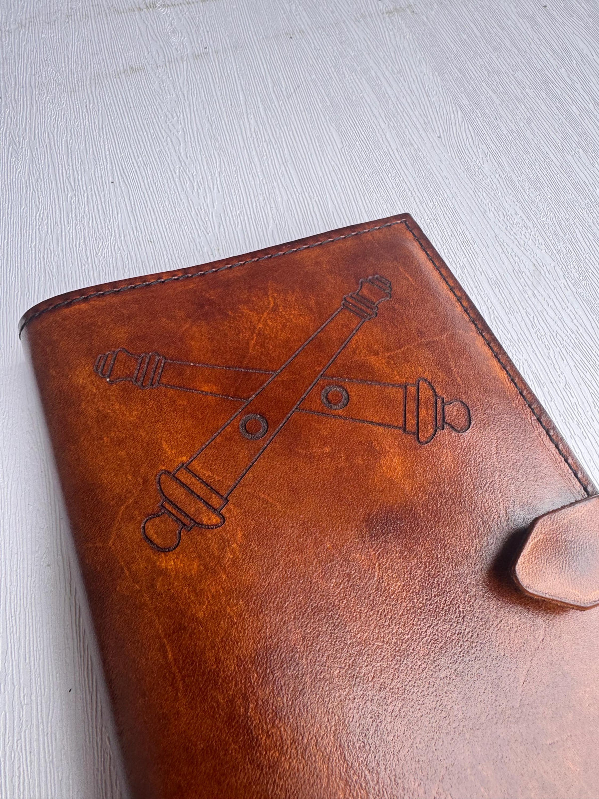 U.S. Army Field Artillery Crossed Cannons Leather Green Book Cover | Personalized Military Notebook Cover