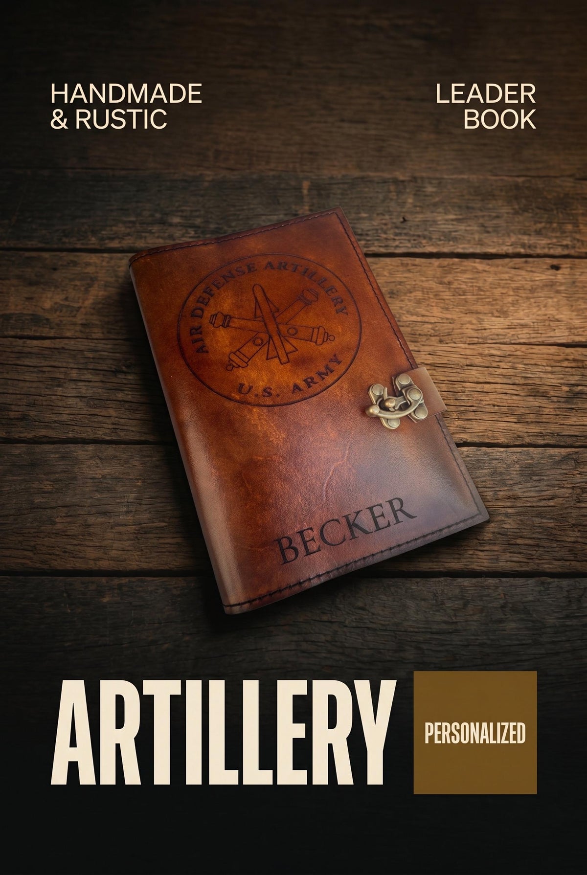 U.S. Army Air Defense Artillery Leather Green Book Cover | Personalized Military Notebook Cover