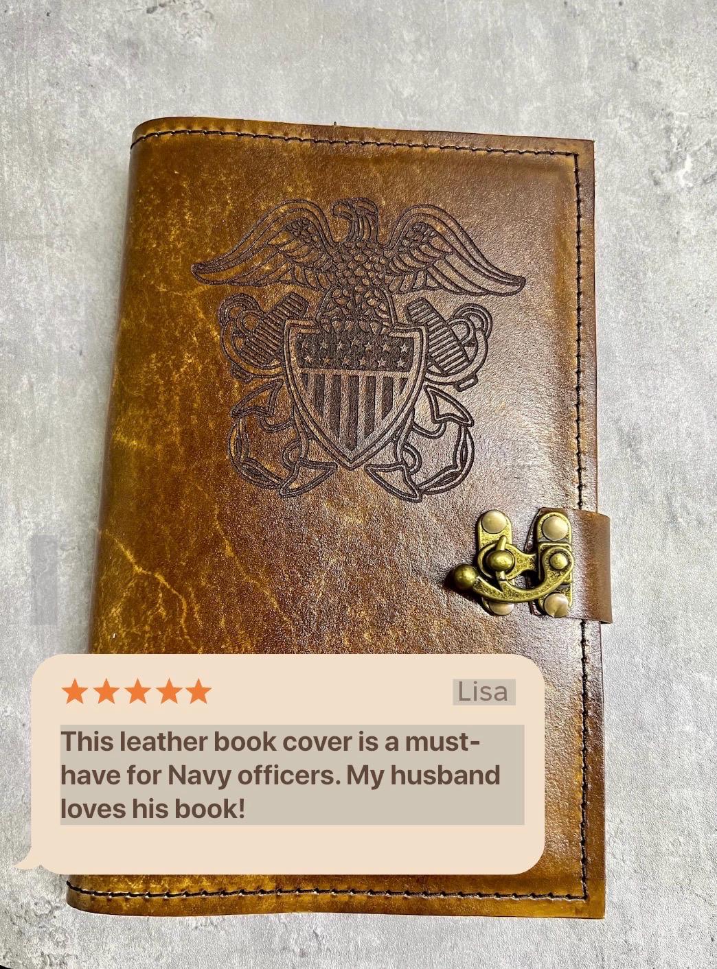 U.S. Navy Officer Leather Green Book Cover | Personalized USN Officer Notebook Cover