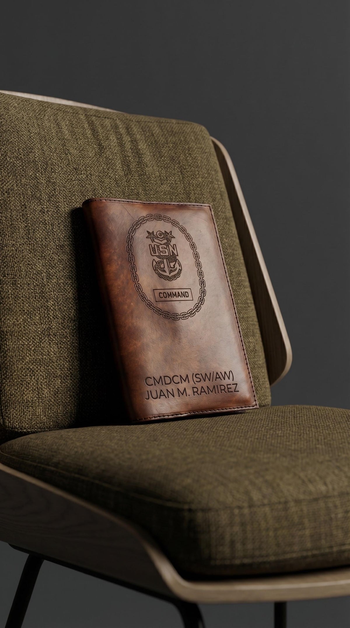 U.S. Navy Command Senior Chief Leather Book Cover | Personalized USN Military Notebook Cover