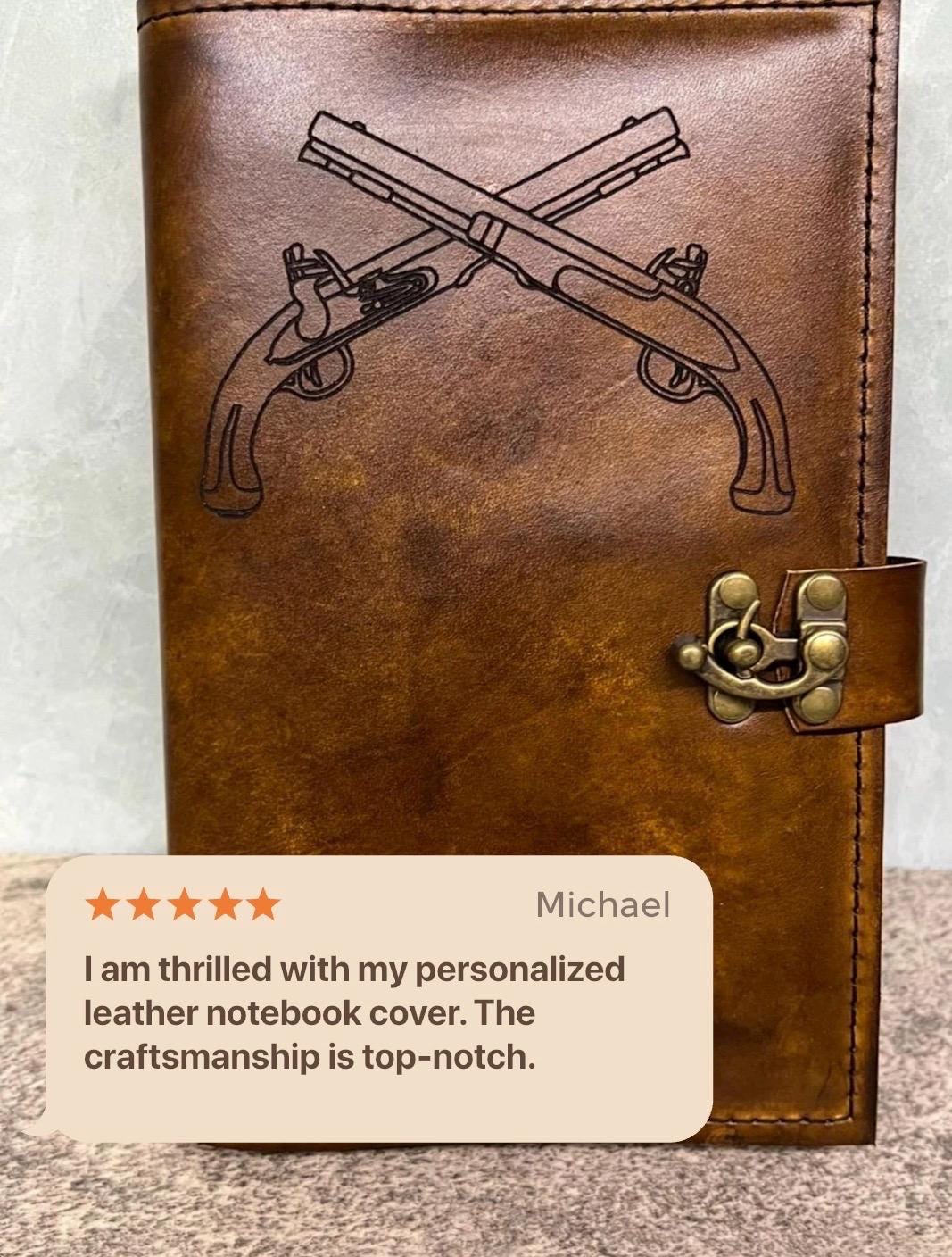 U.S. Army Infantry Crossed Rifles Leather Green Book Cover | Personalized Military Leader's Notebook