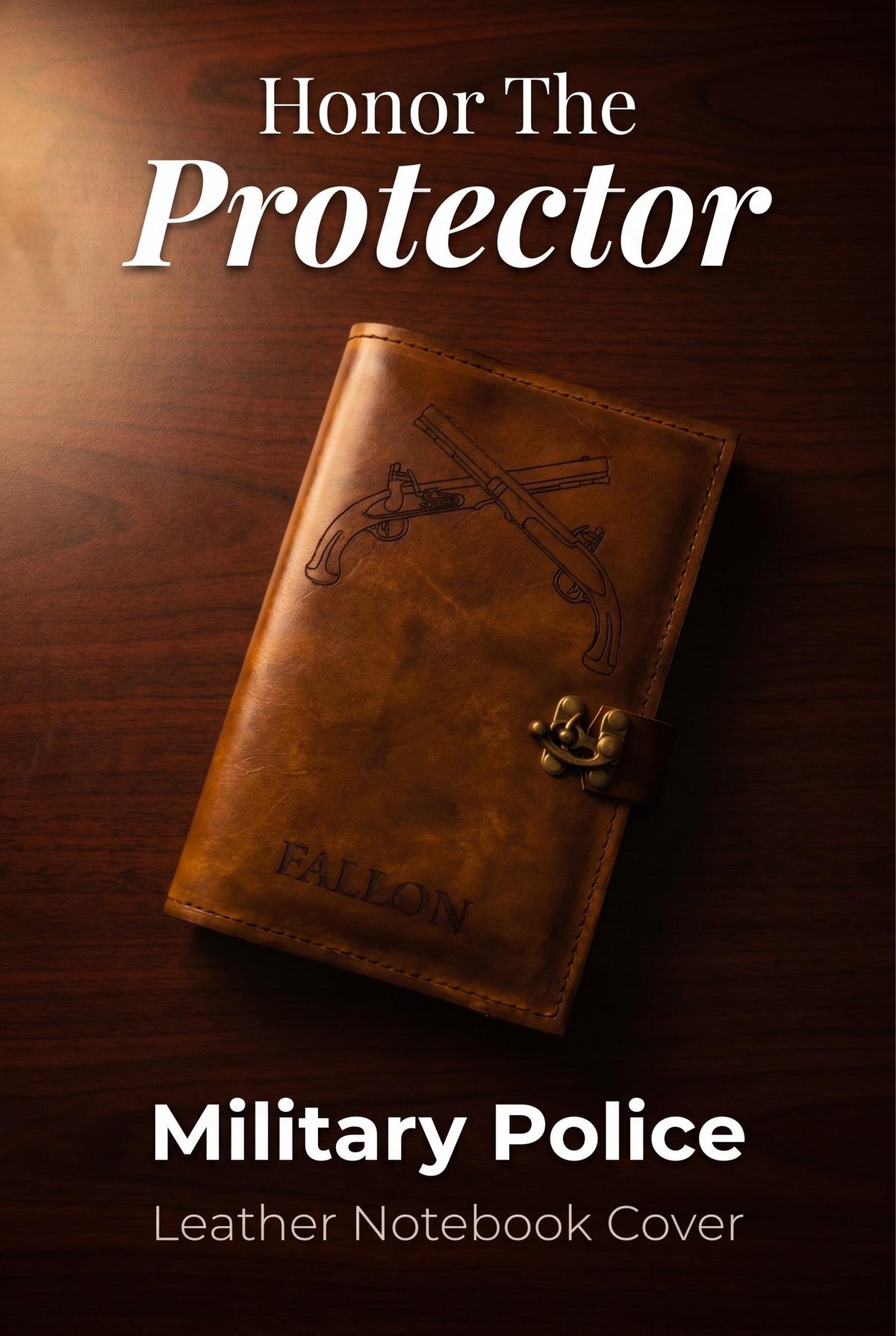 U.S. Army Military Police Crossed Pistols Leather Green Book Cover | Personalized MP Notebook Cover
