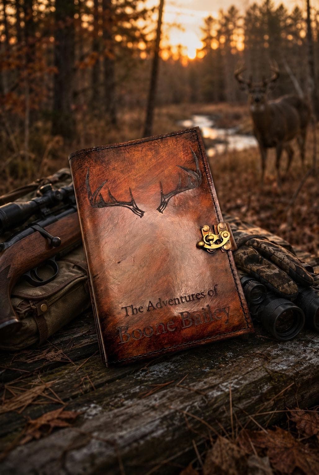 Personalized Family Hunting Journal | Leather Hunting Journal Cover | Custom Antler Design