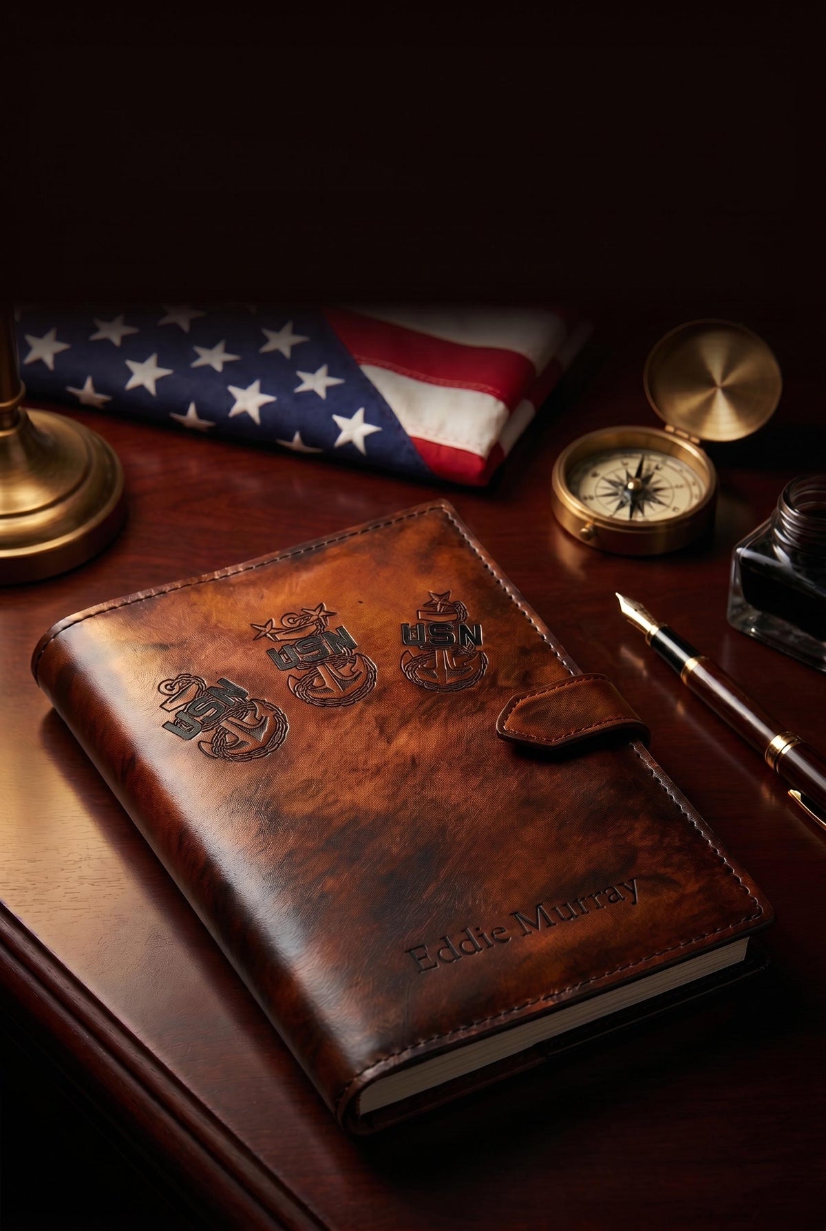 U.S. Navy Chief Petty Officer Leather Green Book Cover | CPO, SCPO &amp; MCPO Anchors | Personalized