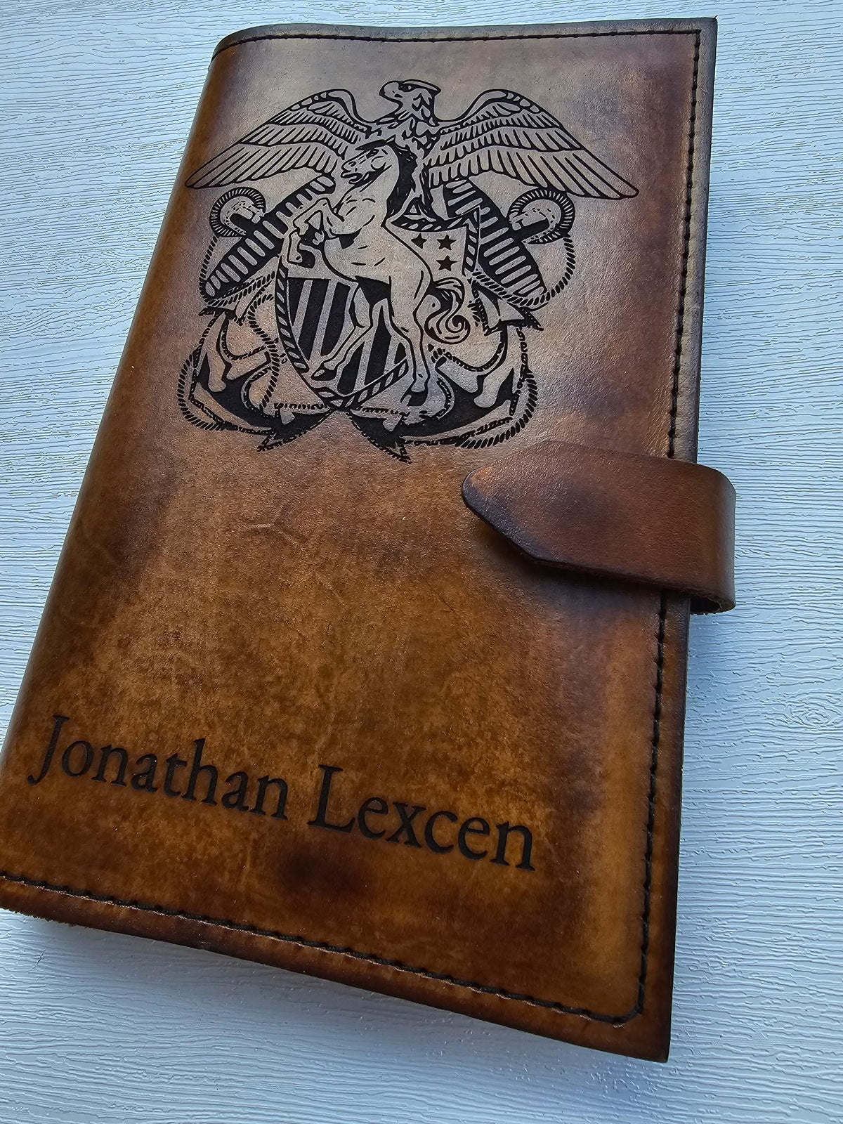 U.S. Navy Mustang Leather Green Book Cover | Personalized Prior Enlisted Officer Notebook
