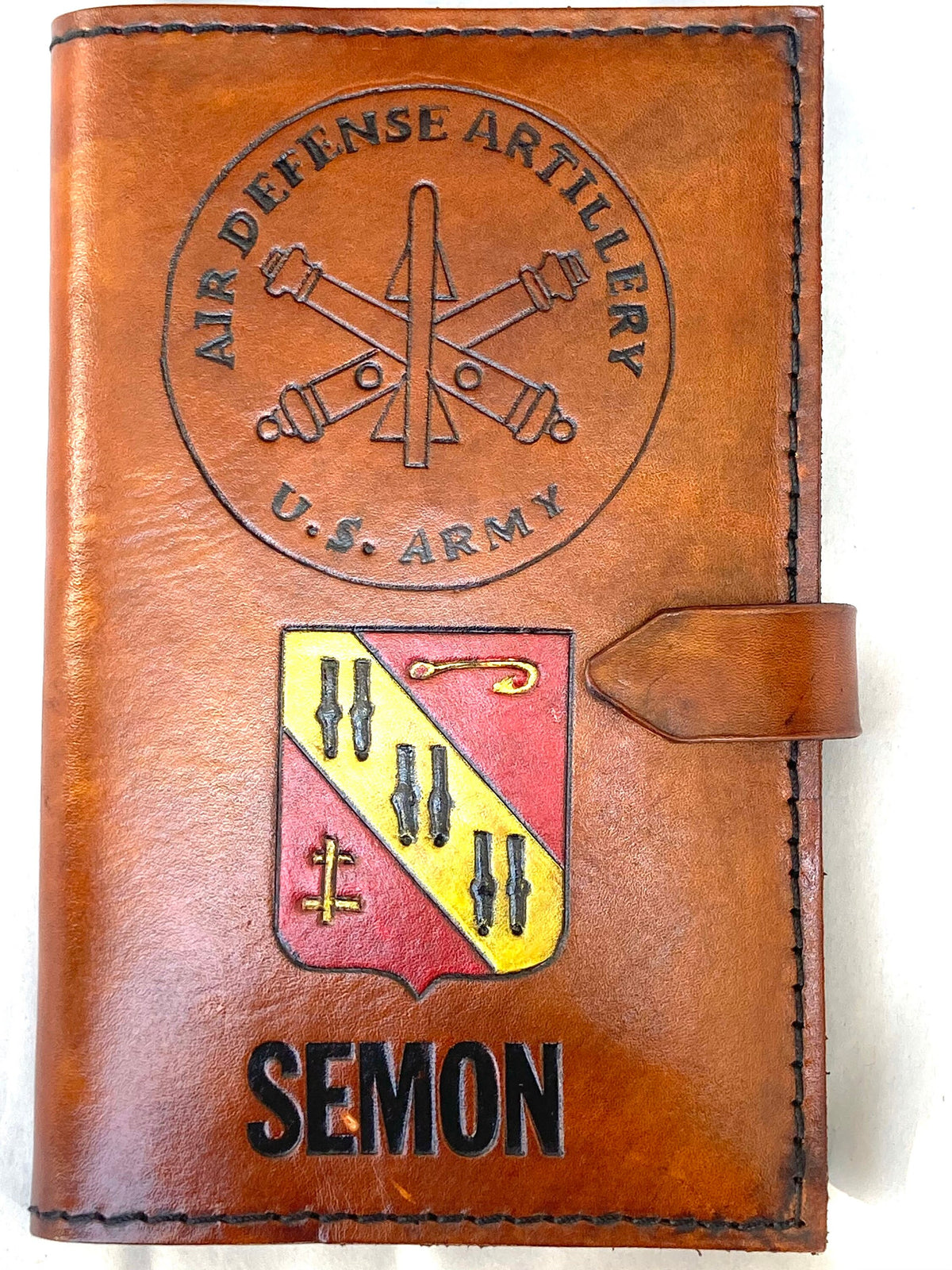 U.S. Army Air Defense Artillery Leather Green Book Cover | Personalized Military Notebook Cover