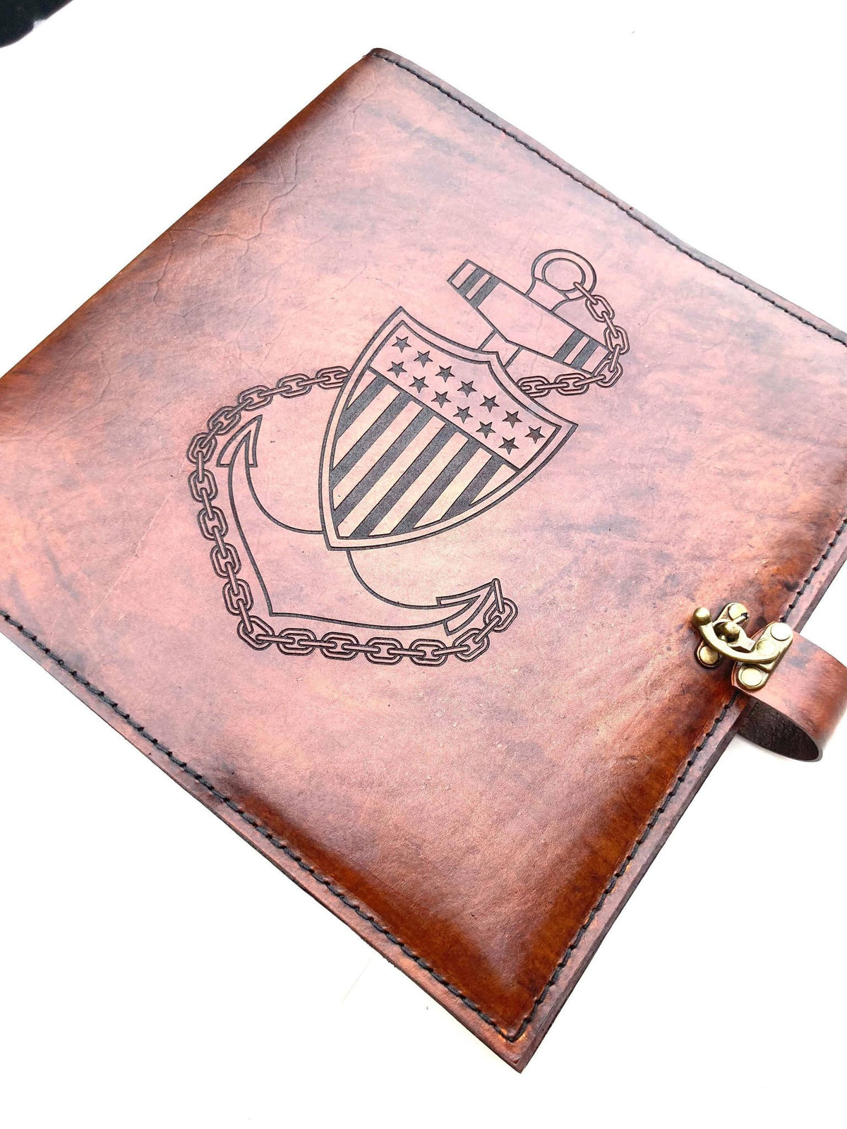 Personalized Leather USCG Chief Charge Book, Anchor Design, 3 Ring Binder Cover
