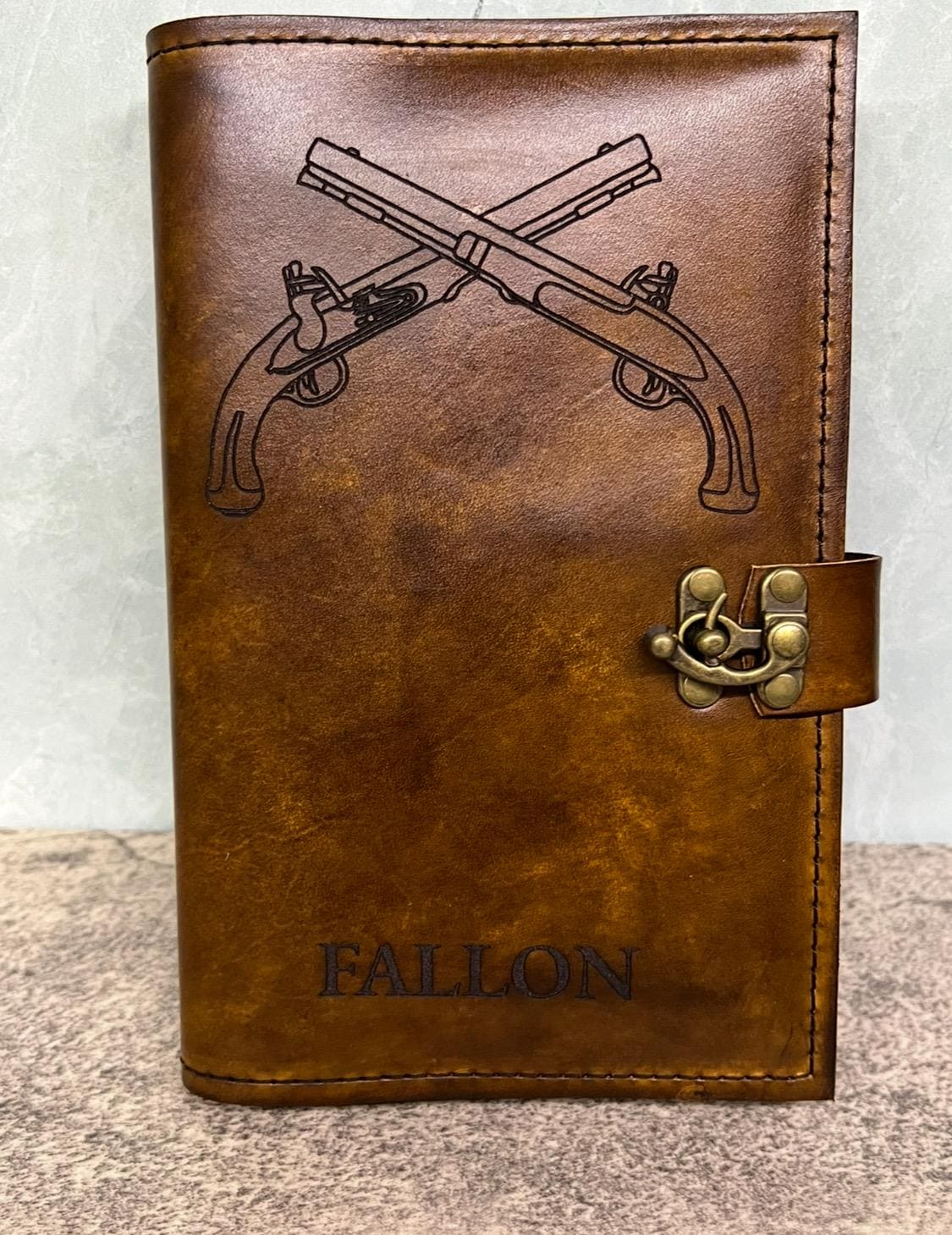 U.S. Army Military Police Crossed Pistols Leather Green Book Cover | Personalized MP Notebook Cover