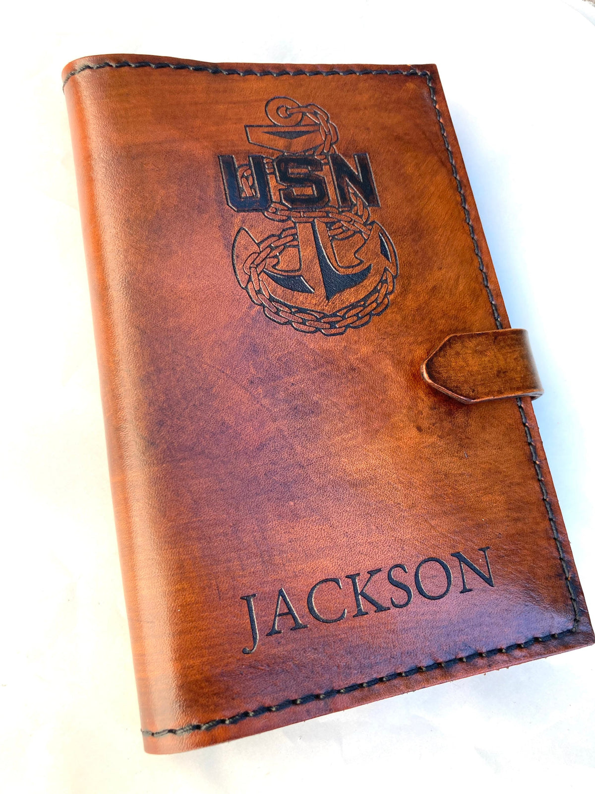 U.S. Navy Chief Petty Officer Leather Green Book Cover | Personalized USN Chief Notebook Cover