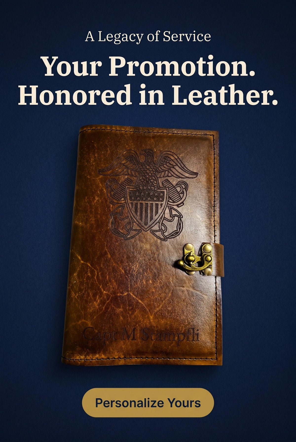 U.S. Navy Mustang Leather Green Book Cover | Personalized Prior Enlisted Officer Notebook
