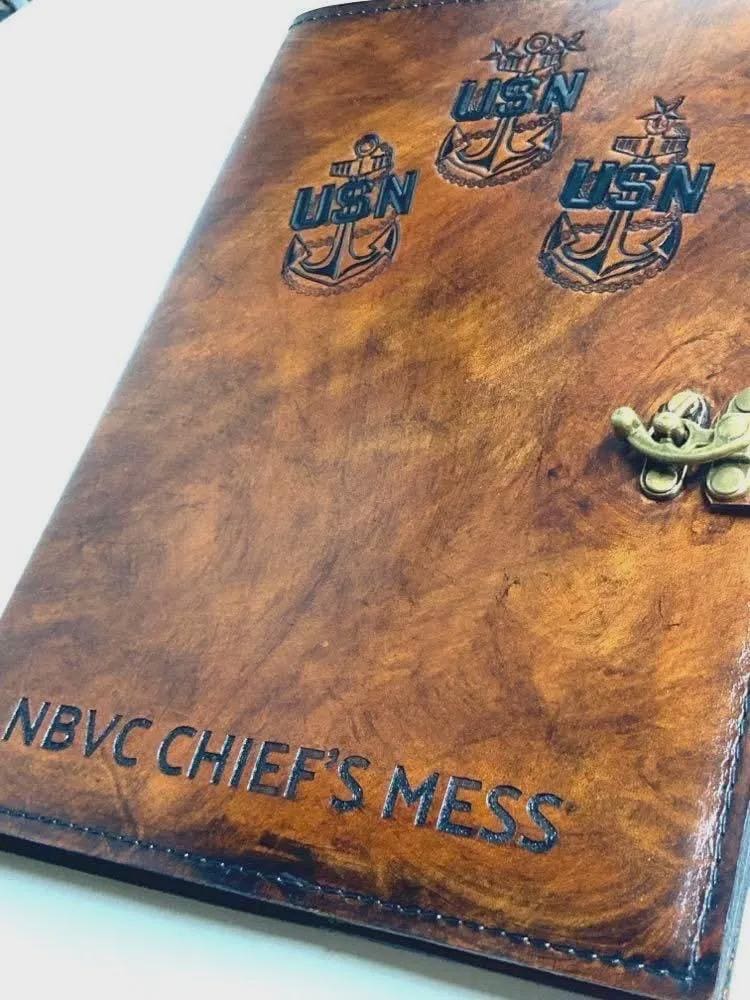 U.S. Navy Chief's Mess Green Book &amp; Leather Cover Set | Personalized Navy Chief Notebook