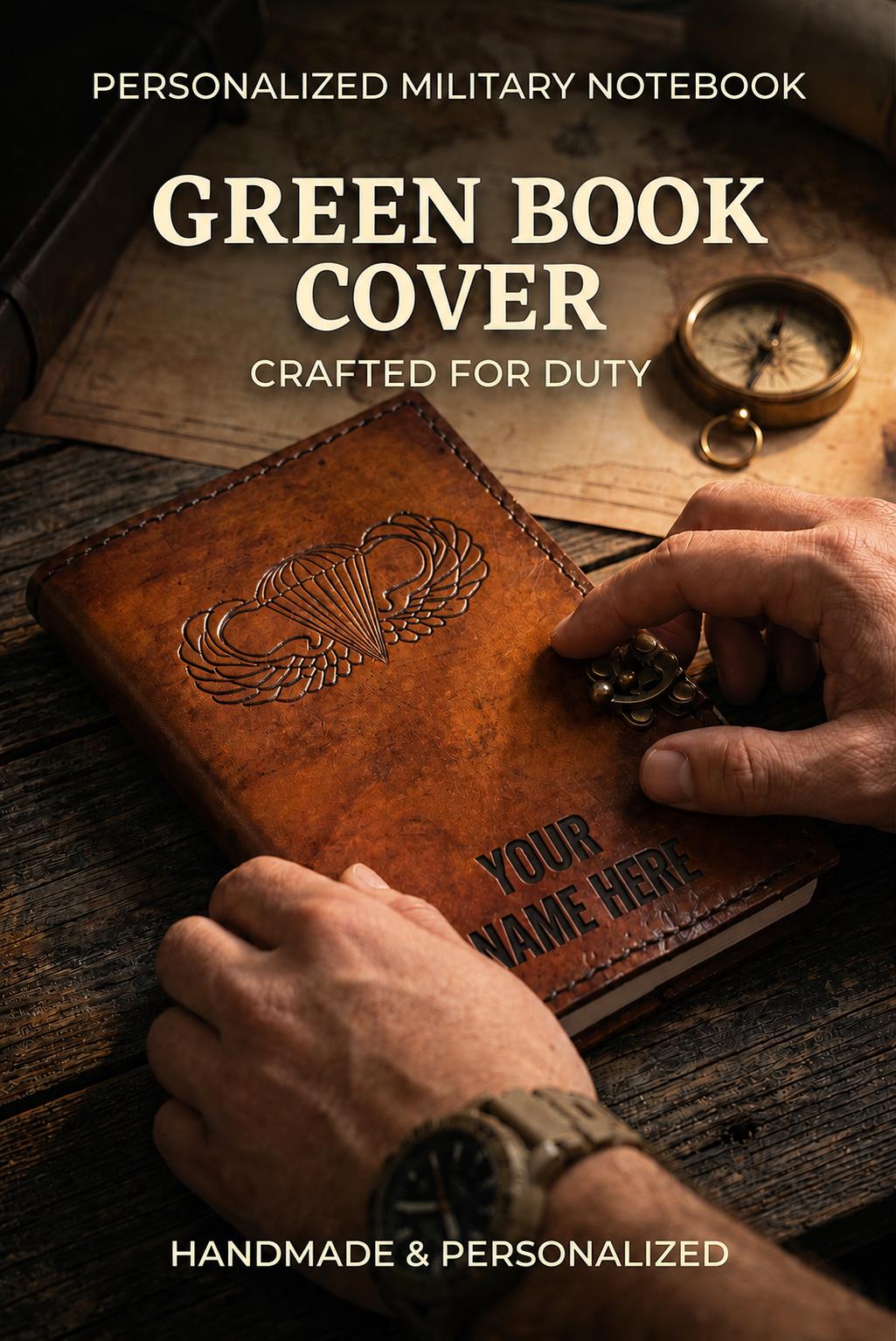 Personalized Parachutist Wings Leather Green Book Cover | Basic, Senior, Master &amp; Rigger
