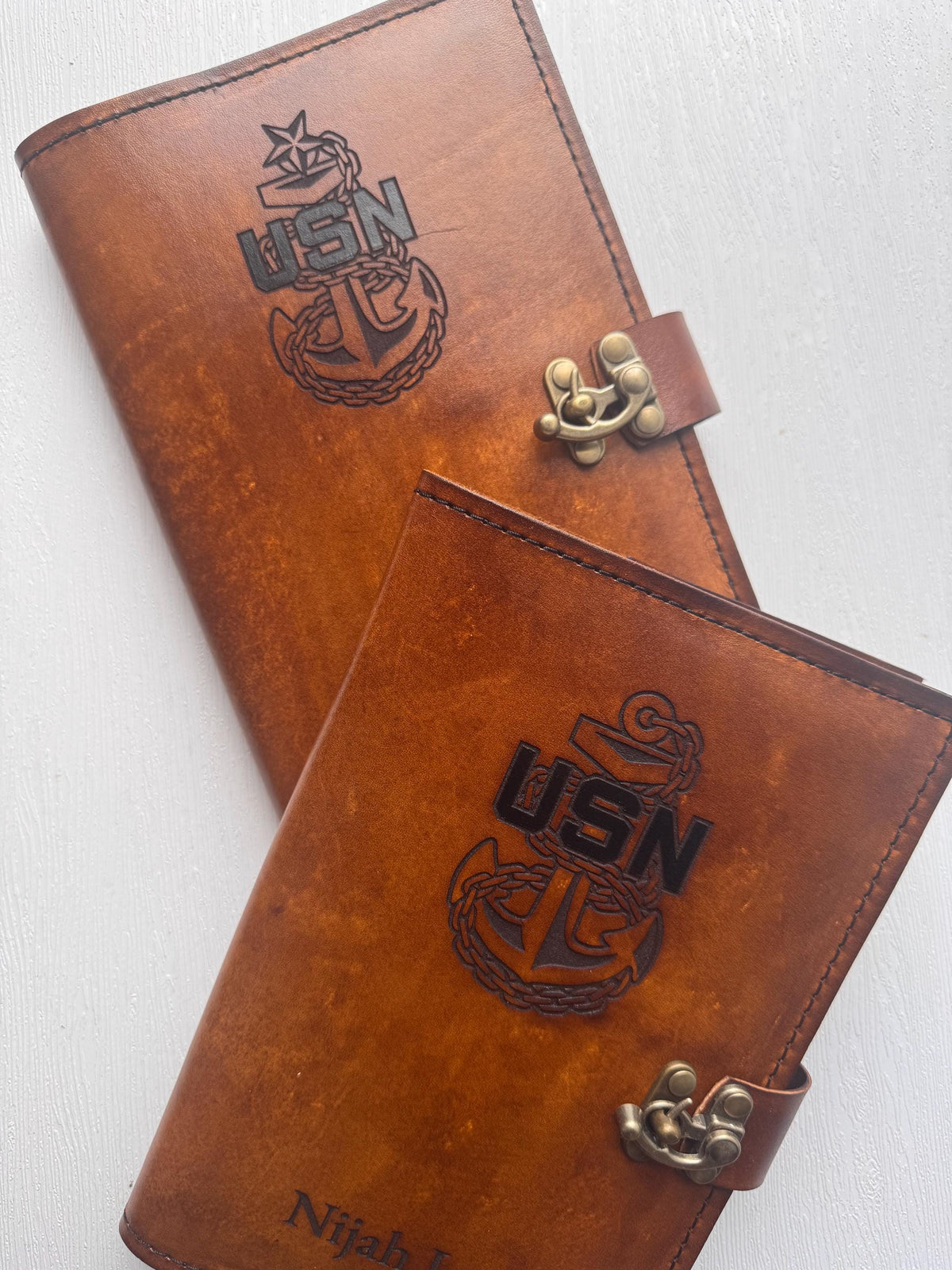 U.S. Navy Chief Petty Officer Leather Green Book Cover | Personalized USN Chief Notebook Cover