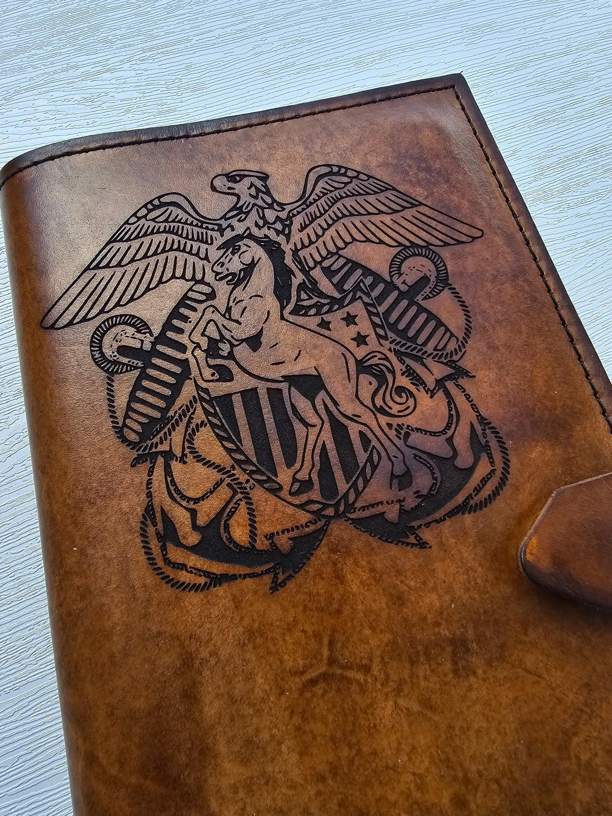 U.S. Navy Mustang Leather Green Book Cover | Personalized Prior Enlisted Officer Notebook