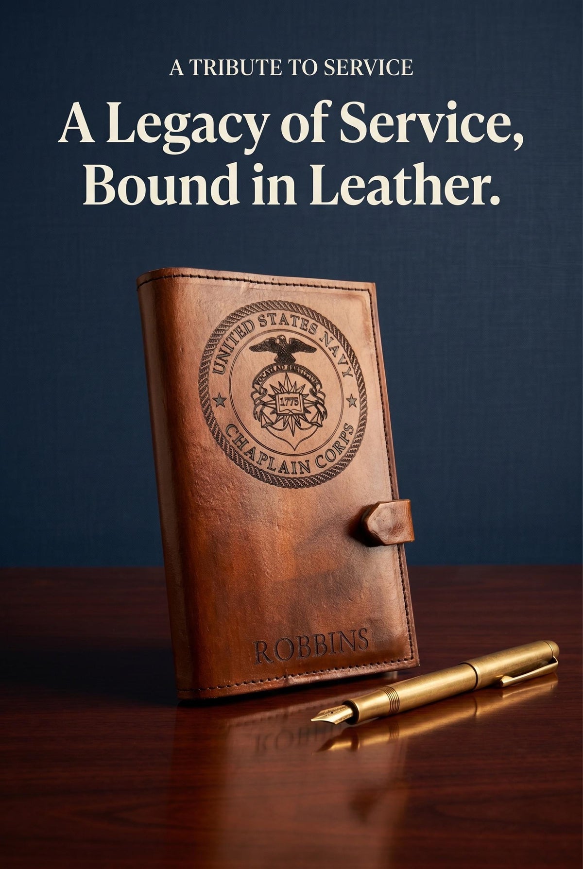 U.S. Navy Chaplain Corps Leather Book Cover | Personalized Military Green Book Cover
