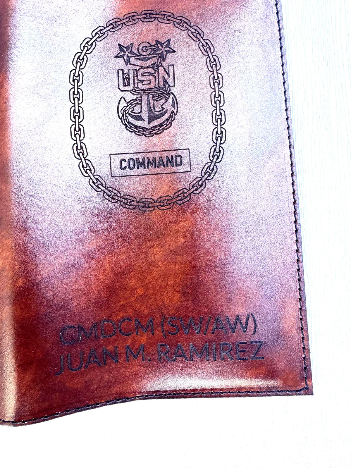 U.S. Navy Command Senior Chief Leather Book Cover | Personalized USN Military Notebook Cover