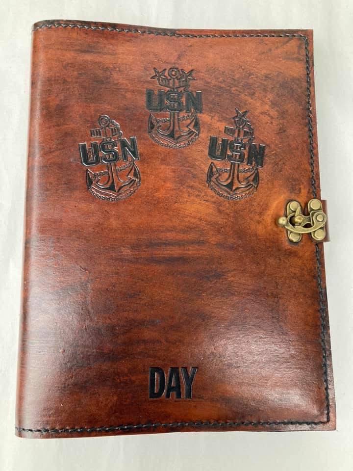 U.S. Navy Chief Petty Officer Leather Green Book Cover | CPO, SCPO &amp; MCPO Anchors | Personalized