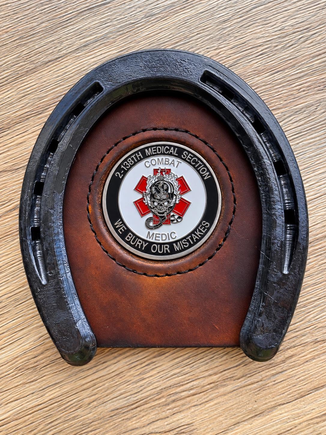 Military Challenge Coin Display Coaster | Leather Horseshoe Coaster | Veteran Gift | Military Retirement Gift | Coin Holder