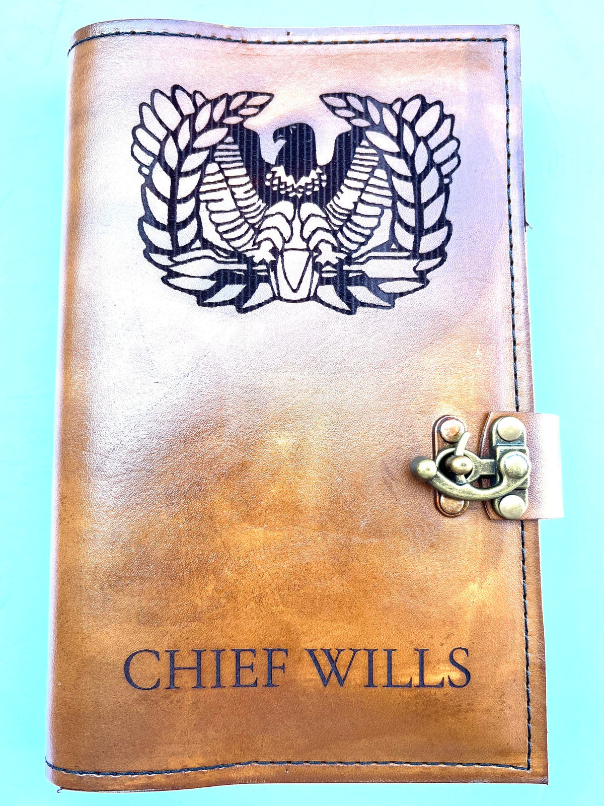 U.S. Army Warrant Officer Eagle Rising Leather Green Book Cover | Personalized Military Notebook