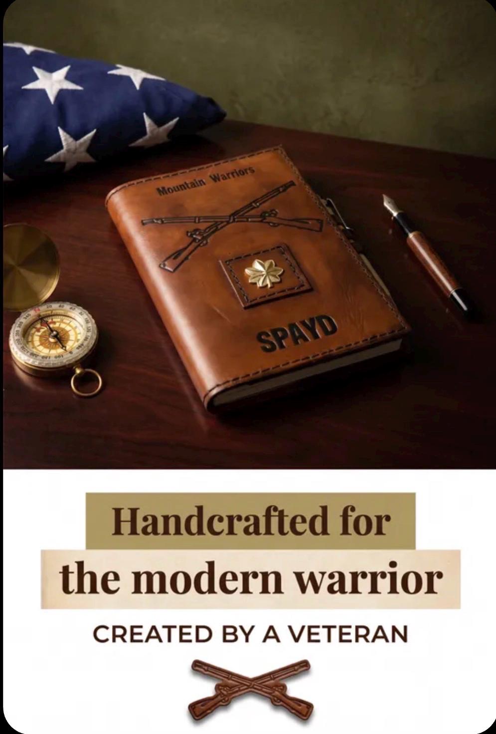 U.S. Army Infantry Crossed Rifles Leather Green Book Cover | Personalized Military Leader's Notebook