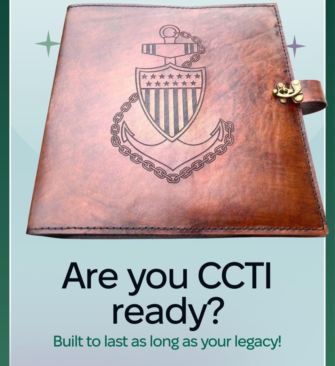 Personalized Leather USCG Chief Charge Book, Anchor Design, 3 Ring Binder Cover