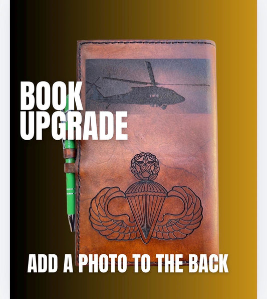 UPGRADE Custom Photo or Insignia Engraving Upgrade | Add an Image to the Back of Your Leather Book Cover