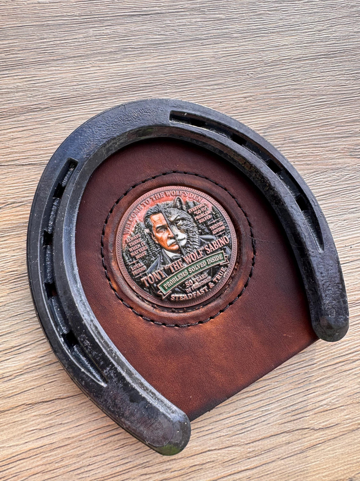 Military Challenge Coin Display Coaster | Leather Horseshoe Coaster | Veteran Gift | Military Retirement Gift | Coin Holder