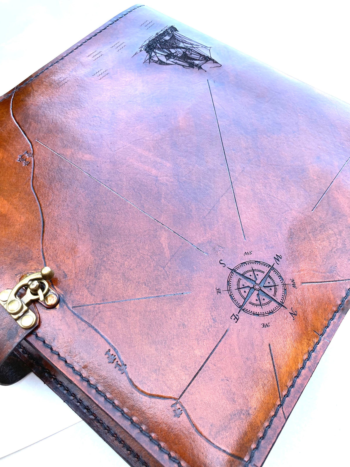 USCG Chief Pirate Map Charge Book | Personalized Leather Coast Guard Chief Charge Book